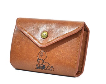 Linda billetera unisex Snoopy, billetera de cuero PU de triple pliegue, billetera corta, billetera de dibujos animados, billetera de tarjeta de crédito, mini billetera, regalo del Día de la Madre