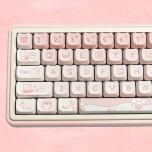 134 keys Cute Cat Keycap Set, Pink Keycaps, MAO Profile Keycaps, PBT Keycaps, cherry mx keycaps, mechanical keyboard Keycaps, Best Gifts