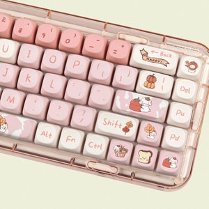 140keys Cute Puppy Keycap Set, Pink Keycaps, MOA Profile Keycaps, PBT Keycaps, cherry mx keycap, mechanical keyboard keycaps, animal Keycaps