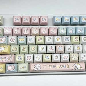 148keys Cute Hand-drawn Travel Keycap Set, Cartoon Keycaps, MOC Profile Keycaps, PBT Keycaps, cherry mx keycaps, mechanical keyboard Keycaps