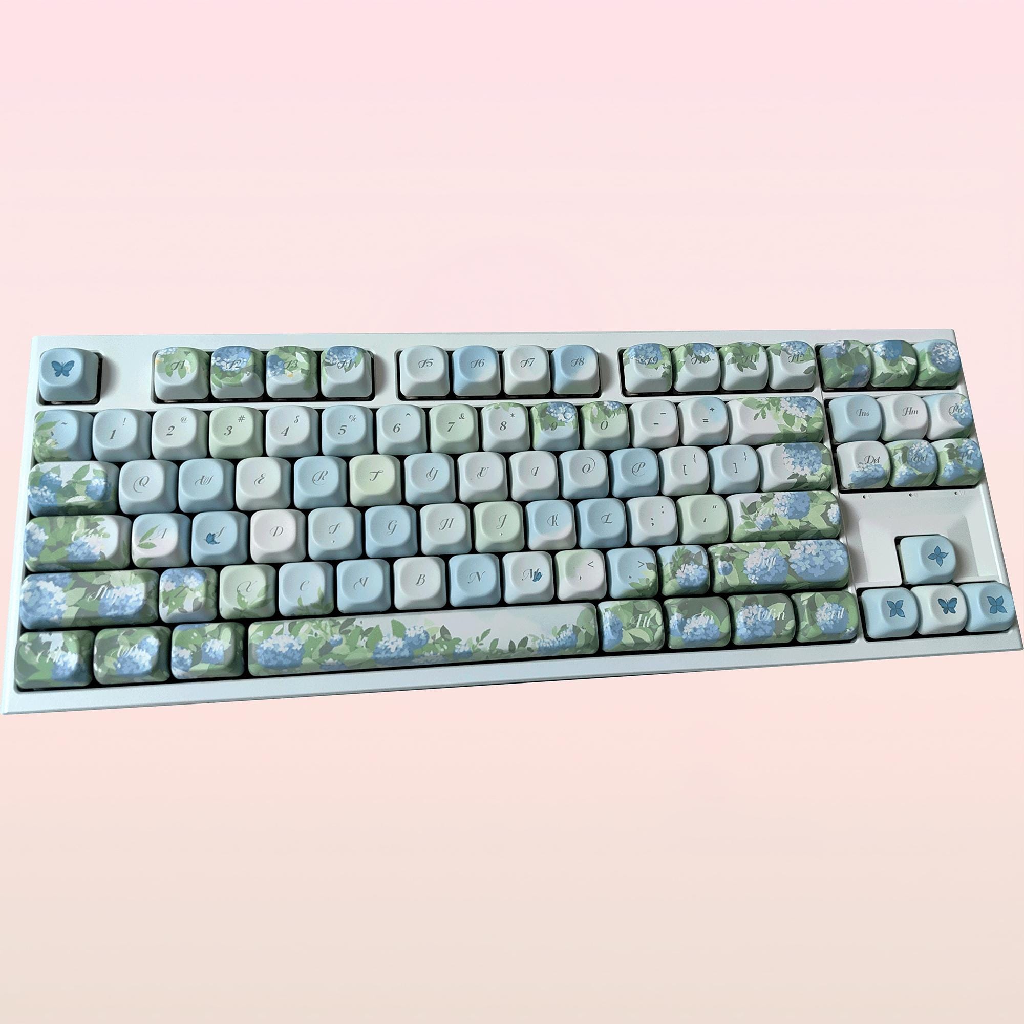 コレクション Hydrangea4937 136 Keys Blue Hydrangea Keycap Set, Floral Keycaps, Cherry