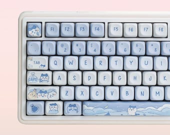 114 keys Cute Chiikawa Keycap Set, Bule Keycaps, MOA Profile Keycap, PBT Keycap, cherry mx keycap, mechanical keyboard keycaps, Cat keycaps