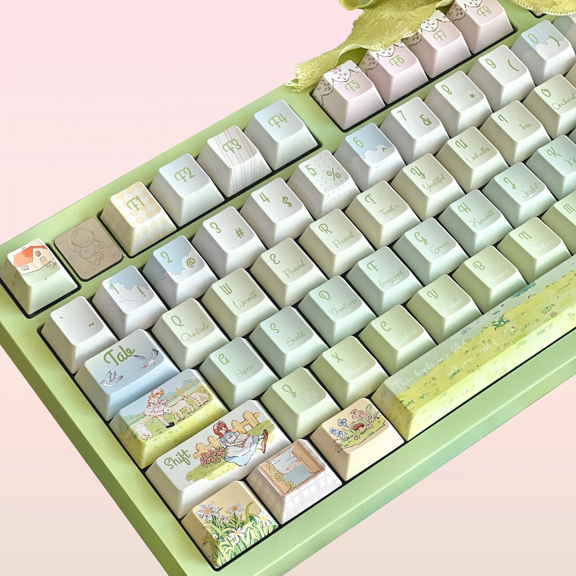 140 Keys Fresh Lolita Keycap Set, Green Fields Keycaps
