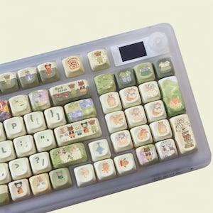 131 keys Cute Animal Keycap Set, Fresh Green Keycaps, XOA/Cherry Profile Keycaps, PBT Keycaps, cherry mx Keycaps, mechanical keyboard keycap