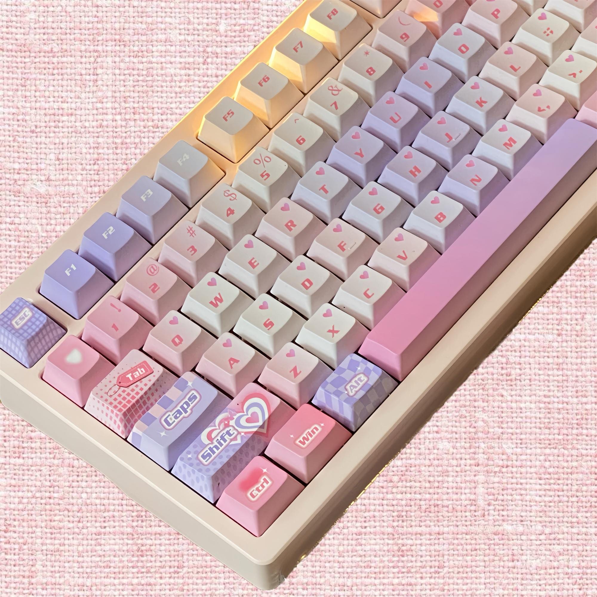 133 Keys Pink Purple Keycap Set, , Sweet Y2K Keycaps, Cherry