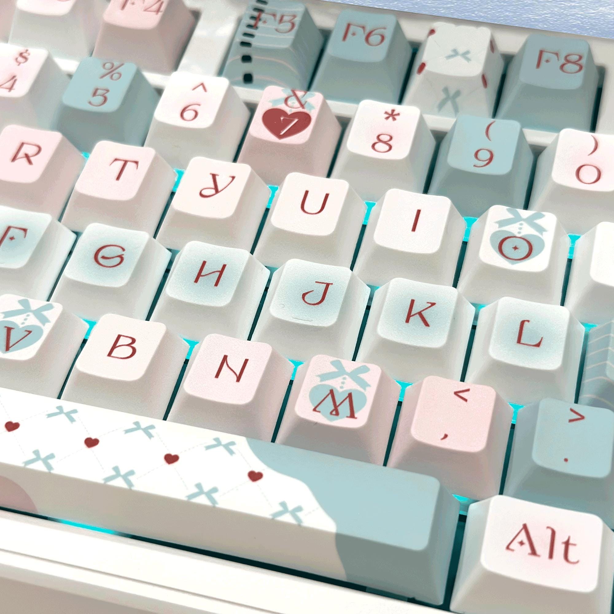 136keys Y2K Sweet Heart Keycap Set, Cute Keycaps, Cherry