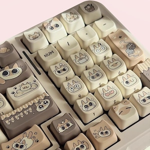 130keys Cute Siamese cat Keycap Set, Cat Keycaps, MAO Profile Keycaps, PBT Keycaps, cherry mx Keycaps, mechanical keyboard Keycap Set, Gifts