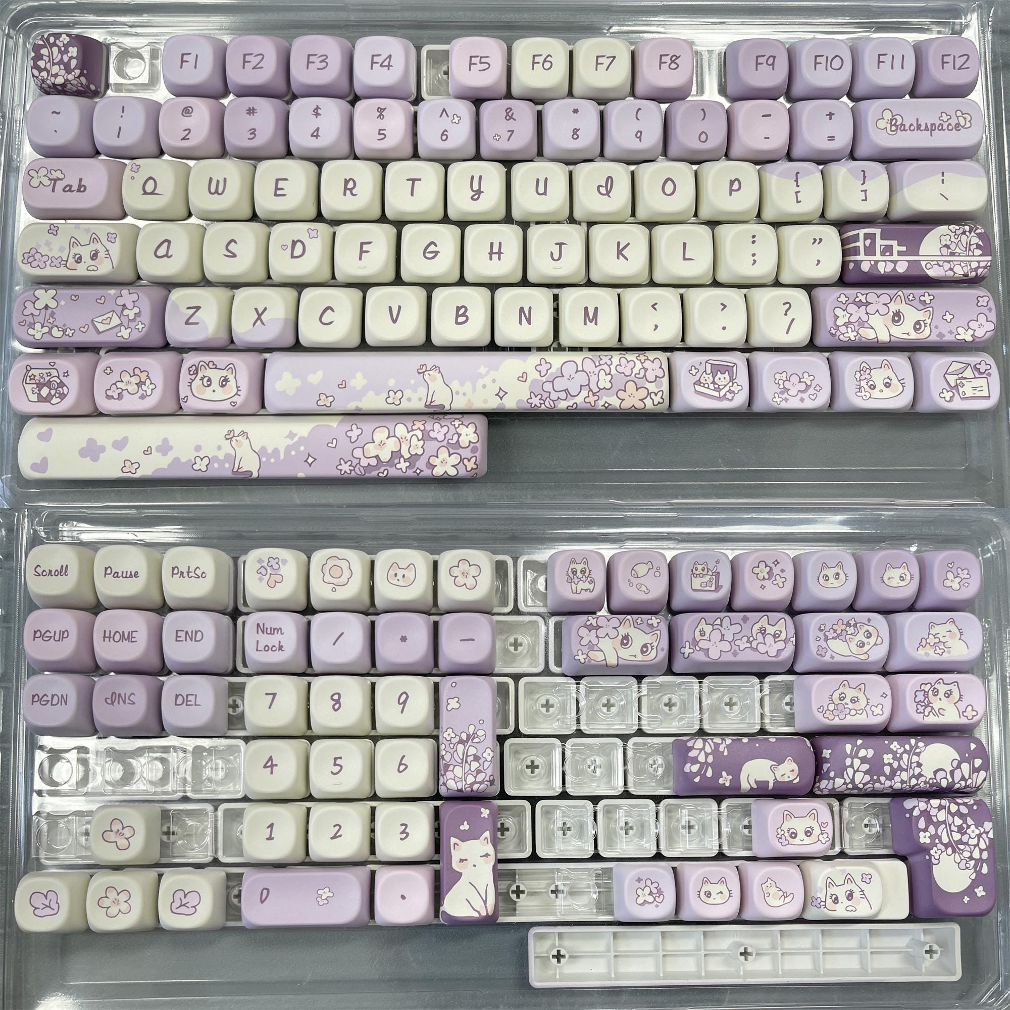 130keys Sakura Cat Keycap Set, Purple Keycaps, MOA Profile 130keys Sakura Cat Keycap Set, Purple Keycaps, MOA Profile