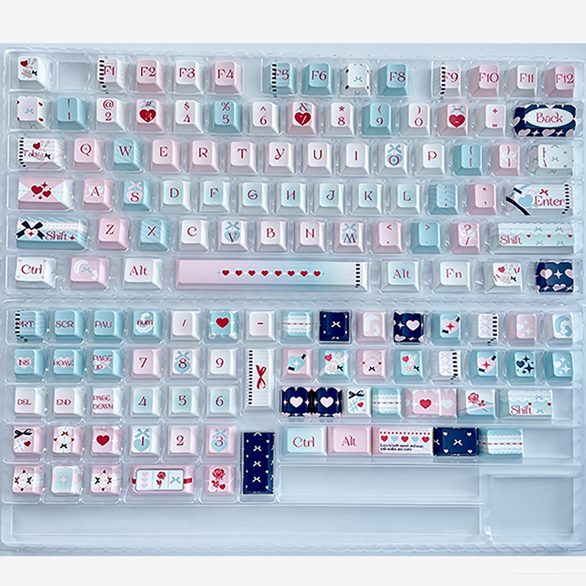 136keys Y2K Sweet Heart Keycap Set, Cute Keycaps, Cherry