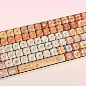 134/141 keys Cute Bread Theme Keycap Set, Yellow Keycaps, Cherry MOA Profile PBT Keycaps, Cherry MX Keycaps, Mechanical Keyboard Keycaps