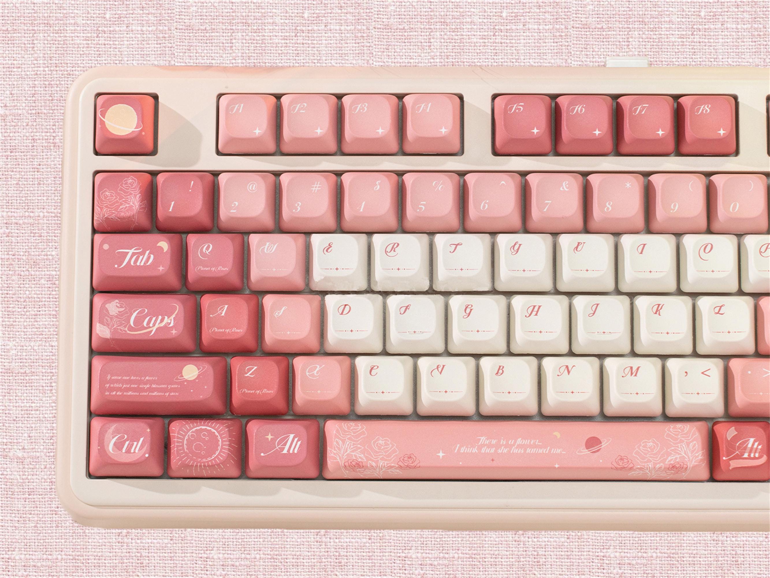 149 Keys Cute Pink Planet Keycap Set, MOC Profile Keycaps, PBT