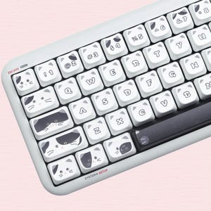 134 keys Black White Cat Keycap Set, Cute Cat Keycaps, MAO Profile Keycaps, PBT Keycaps, cherry mx keycap, mechanical keyboard keycap Set