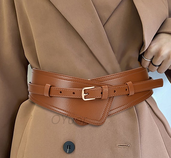 Wide Elastic Leather Belt, Wide Leather Belt Women