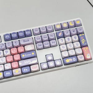 141keys Moon Star Rabbit Keycap Set, Purple Keycaps, MOA