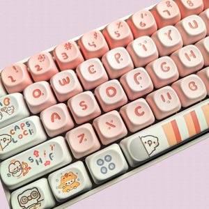 145keys Cute Cartoon Keycap Set, Pink Keycaps, MOA Profile Keycaps, PBT Keycaps, cherry mx keycap, mechanical keyboard keycap, Cute Keycaps