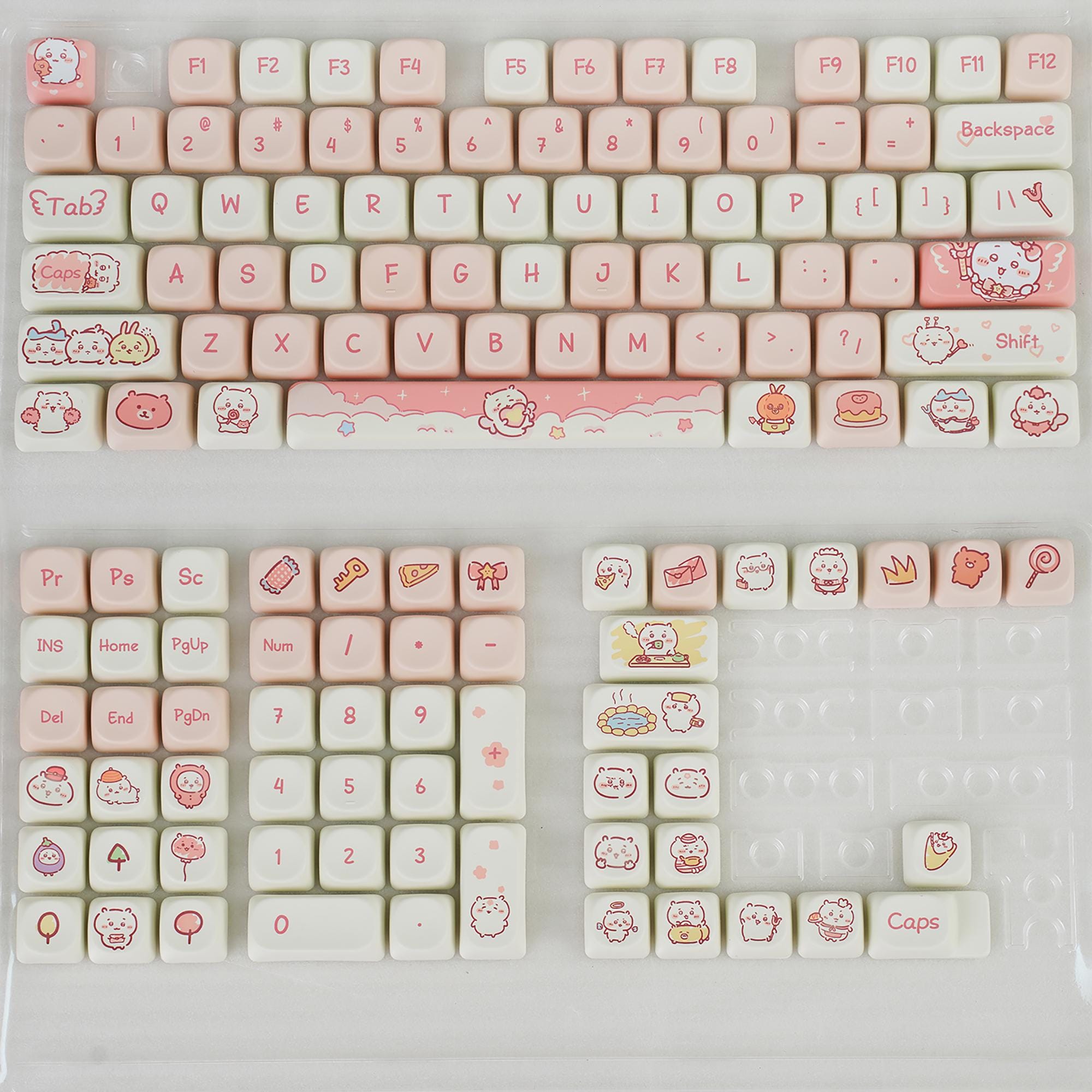 132keys Chiikawa Keycap Set, Pink Keycaps, MOA Profile