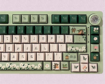 144 keys Fresh Daisy Keycap Set, Green Plants Keycaps, Cherry Profile Keycaps, PBT Keycaps, cherry mx Keycaps, mechanical keyboard keycaps