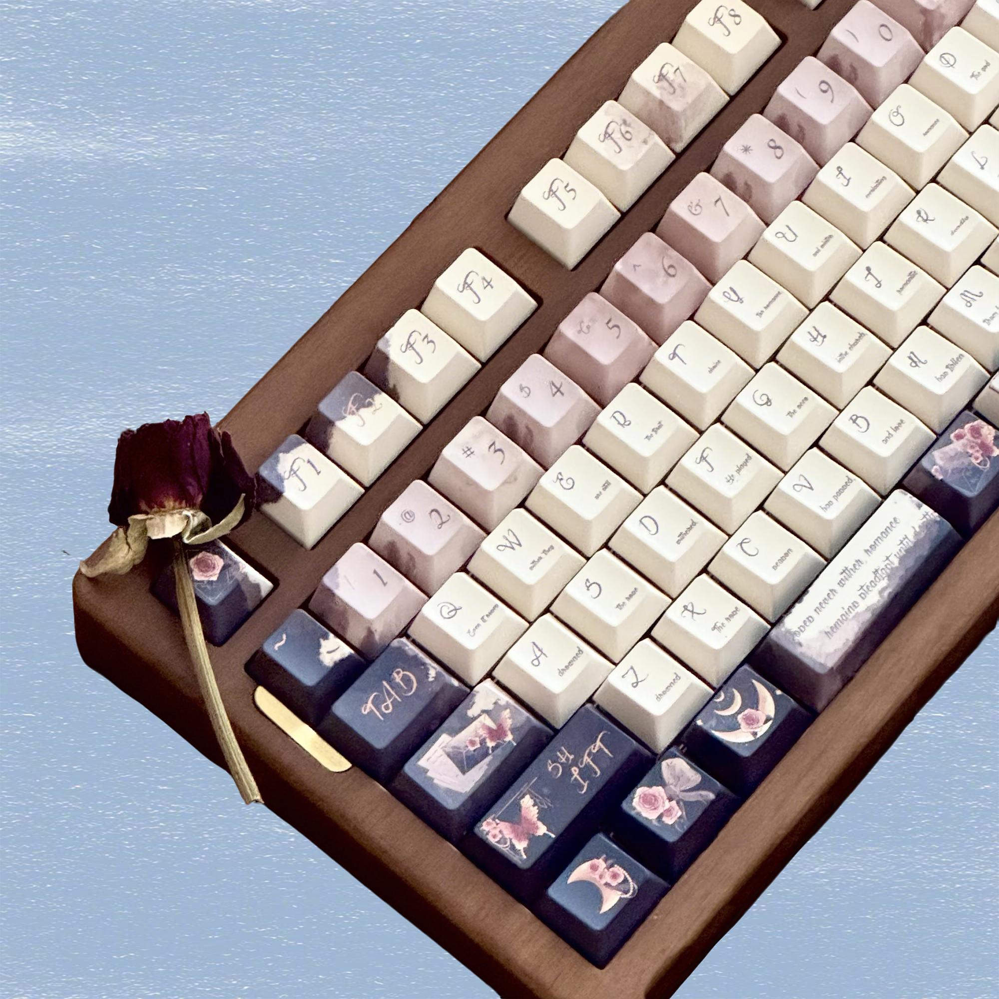 141 Keys Gothic Rose Keycap Set, Dark Rose Butterfly Keycaps