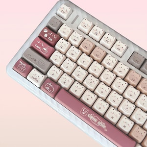 140keys Cute Coffee Kitten Keycap Set, Cat ear shape Keycaps, MAO Profile Keycaps, PBT Keycap, cherry mx keycap, mechanical keyboard keycaps