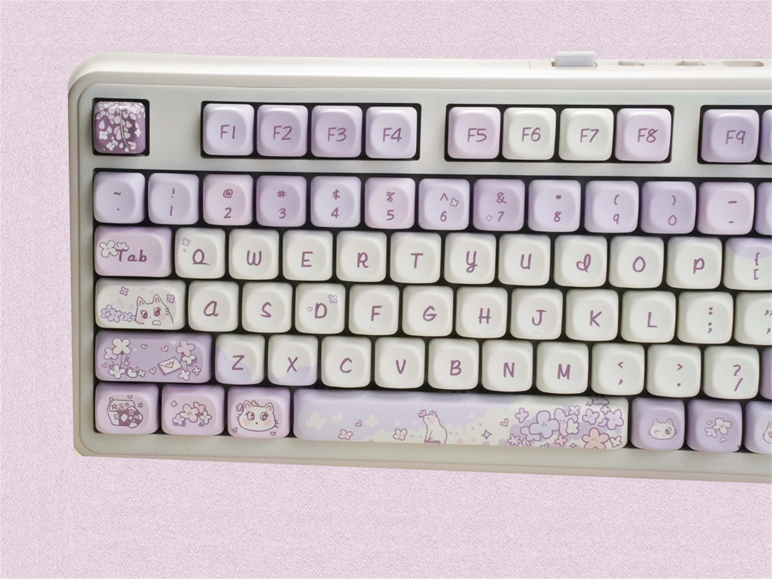 130keys Sakura Cat Keycap Set, Purple Keycaps, MOA Profile 130keys Sakura Cat Keycap Set, Purple Keycaps, MOA Profile