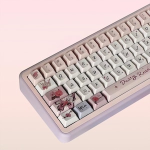 142 keys Gothic Butterfly Keycap Set, Cute Pink Keycaps, Cherry Profile Keycaps, PBT Keycaps, cherry mx Keycaps, mechanical keyboard Keycaps