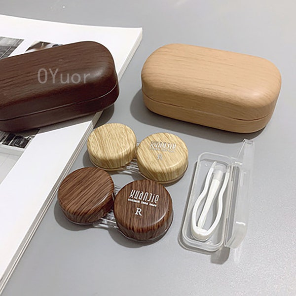 Wood Grain Contact Lens Case,Contact Lens Case,Vintage Leather Case,Portable Glasses Case,Eye Immersion Container,Leather Storage