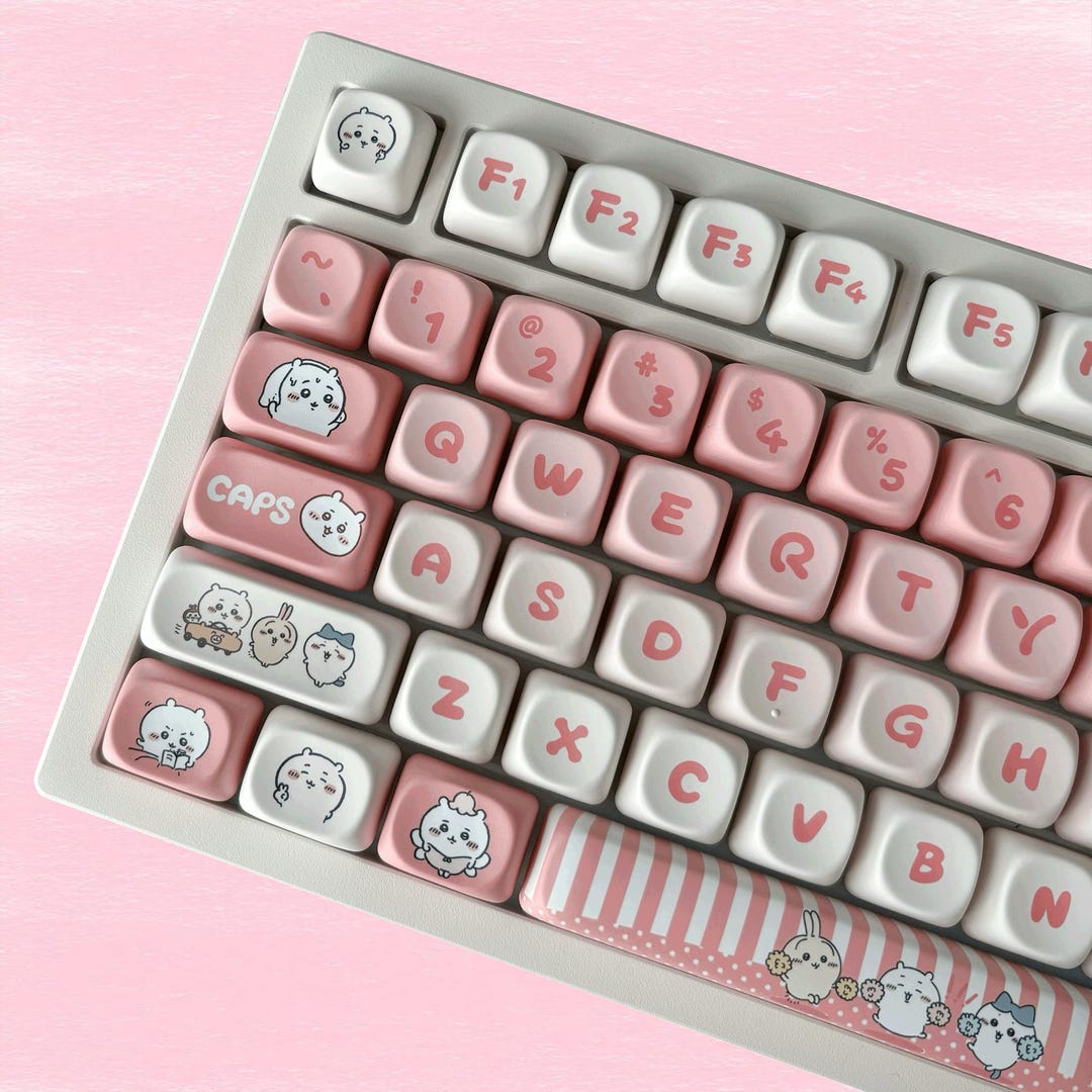 ♡♡j h j♡♡ 138keys Kawaii Chiikawa Keycap Set, Pink Keycaps, MOA