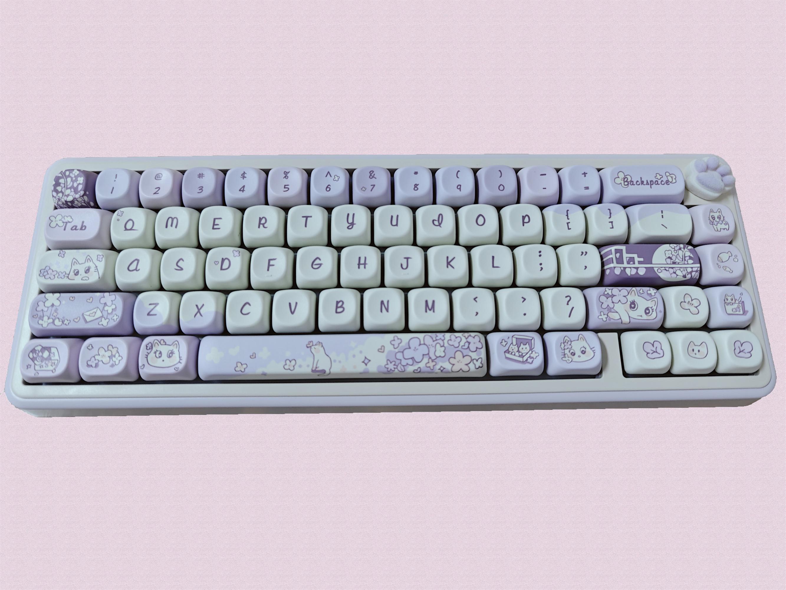 130keys Sakura Cat Keycap Set, Purple Keycaps, MOA Profile 130keys Sakura Cat Keycap Set, Purple Keycaps, MOA Profile