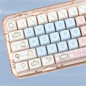 139 keys Cartoon Candy Rabbit Keycap Set, Pink Keycaps, MOA Profile Keycaps, PBT Keycaps, cherry mx keycaps, mechanical keyboard keycap Set