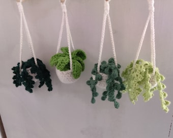 Hanging plant hanging basket mini hanging plant crocheted car rearview mirror pendant crocheted plant mini plant