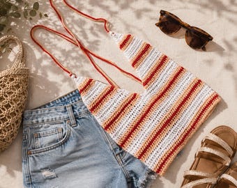 Women's crocheted top. Short wool top, retro, boho, hippie style.