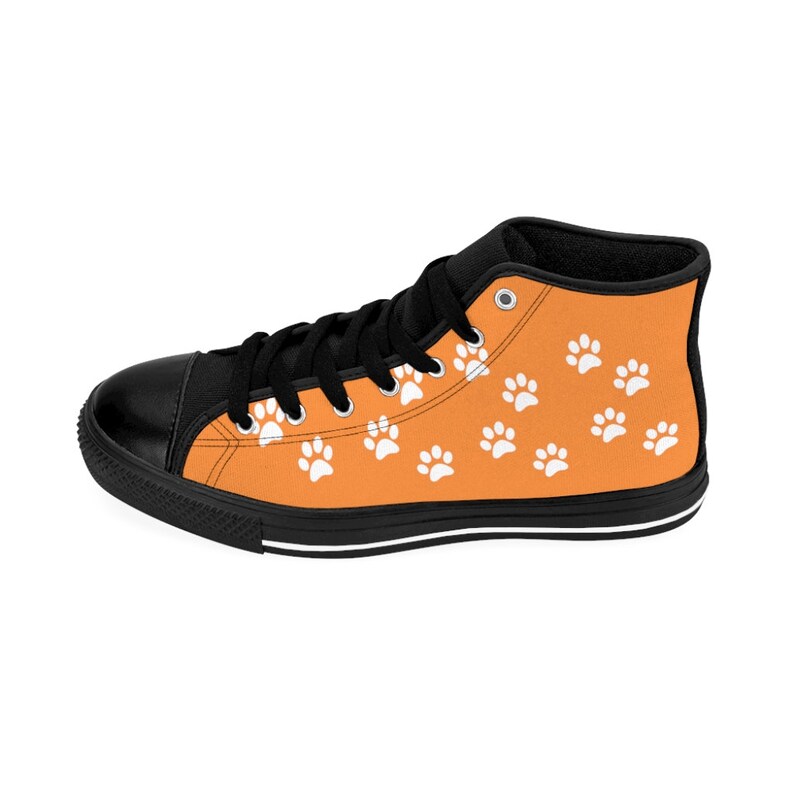 Orange High Top Sneakers Custom Printed with Dog Paw