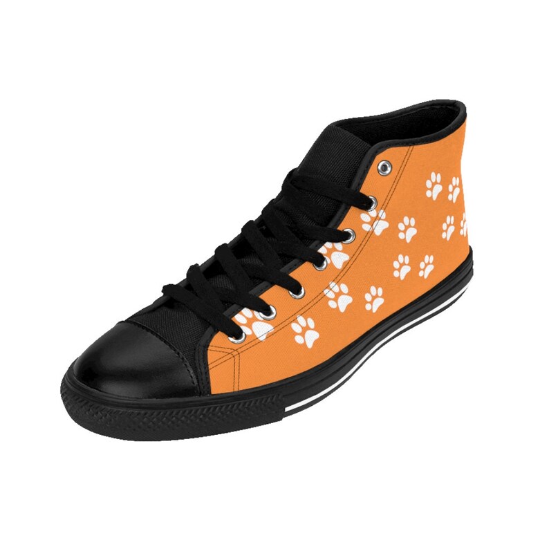 Orange High Top Sneakers Custom Printed with Dog Paw