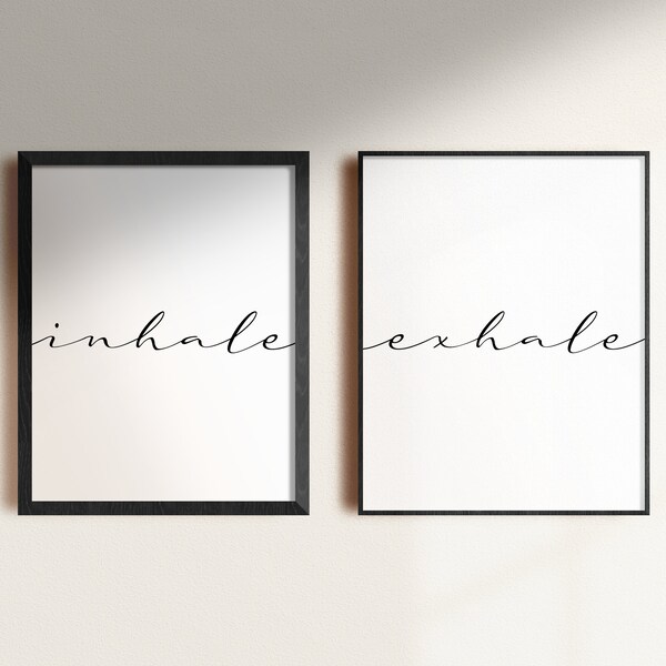 Inhale Exhale Print, Set of 2, Inhale Exhale Printable Wall Art, Bedroom print, Bedroom decor, Yoga poster, Boho print, Black&White print,