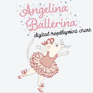 Gráfico de bordado digital de Angelina Ballerina: Diseño de adorno de 18 mallas y 6"