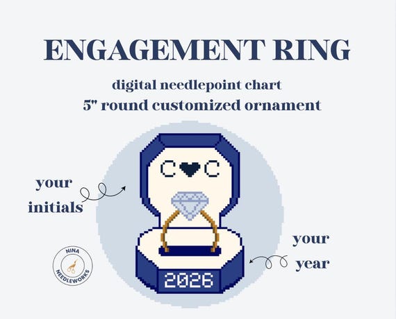 Custom Engagement Ring Ornament Digital Needlepoint Chart