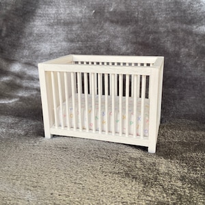 1/12 Scale Handmade Miniature Dollhouse White Nursery Crib with ABC Bedding