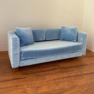 1/12 Scale Miniature Dollhouse Light Blue Velvet Couch