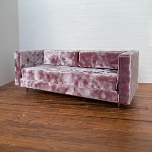 1/12 Scale Miniature Dollhouse Pink Velvet Couch / Sofa