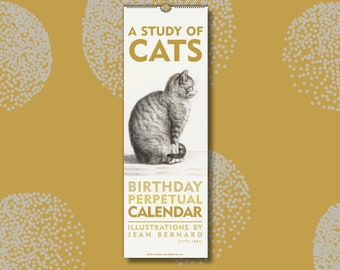 A Study of Cats Birthday Calendar, Perpetual Calendar, perpetual birthday calendar, Gift for Cat Lovers, Vintage French Art Lovers