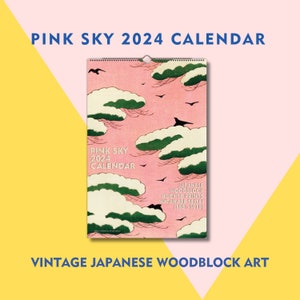 2024 Pink Sky Japanese Wall Calendar, Vintage Woodblock Art, Cute Japanese Art Calendar, Sunday or Monday starts! Newly edited version!