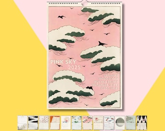 2025 Pink Sky Wall Calendar, Japanese Vintage Woodblock Art