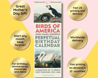 Birds of America Birthday and Perpetual Calendar, John James Audubon, Vintage ornithological prints, Mother's Day gift!