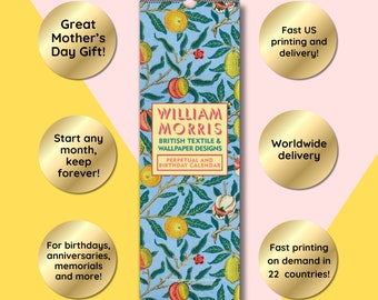 William Morris Perpetual and Birthday Calendar | Vintage 19th Century Art Wallpaper & Textile Designs | Keep Special Dates, Anniversaries!