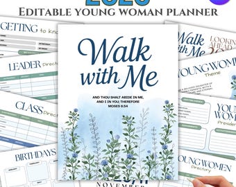 Walk with Me Young Women Planner 2026 | Leadership Planner | Editable Canva (Digital Download)