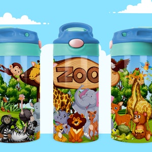 Kids Water Bottle 12 oz kid Zoo Animals Sublimation birthday gift for boy girl farm png, Sublimation Digital Download,flip top sippy cup