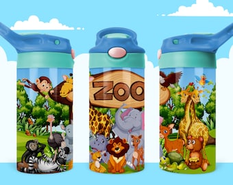 Kids Water Bottle 12 oz kid Zoo Animals Sublimation birthday gift for boy girl farm png, Sublimation Digital Download,flip top sippy cup