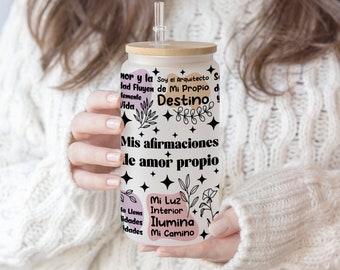 Boho Spanish Affirmations Libbey Glass Can Tumbler (PNG File)
