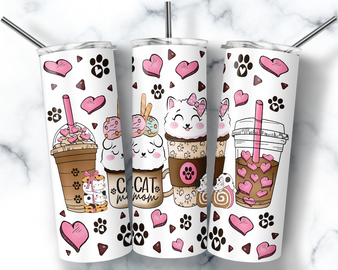 20 25 Oz Skinny Tumbler Frosted Glass Tumbler Png Hand Drawn Cat Mom ...