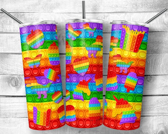 20 oz Skinny Tumbler Pop It Sublimation Designs Rainbow pop it fidget toy Skinny Warp | Gift for kids png Bubbles in rainbow Download